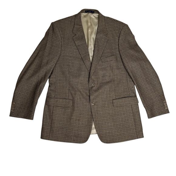 Oak Creek Lambswool Blazer Mens 46L Brown Houndstooth Checked Dillards Vintage - Picture 1 of 16